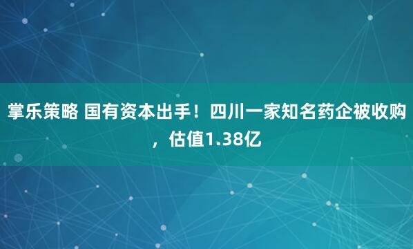 掌乐策略 国有资本出手！四川一家知名药企被收购，估值1.38亿